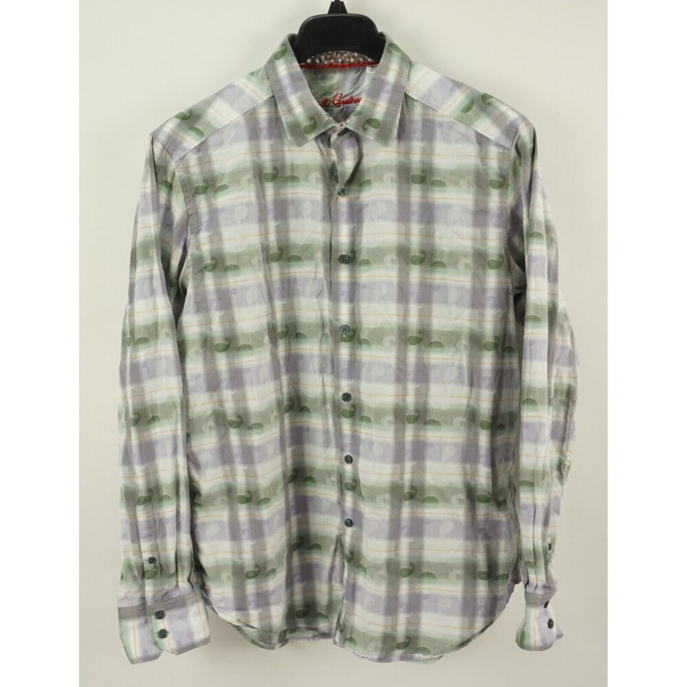 Robert Graham‎ Men's Large Long Sleeve White Green Paisley Plaid Button Up Shirt